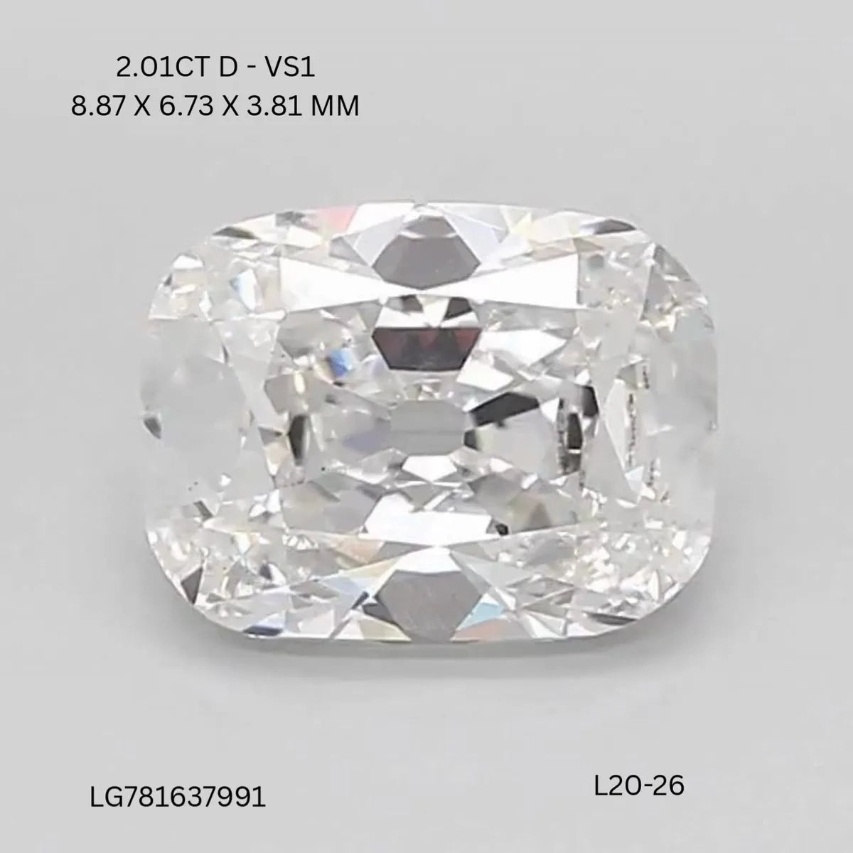 2.01ct Cushion brilliant Lab Grown Diamond (Colour D, Clarity VS1, IGI Certified)