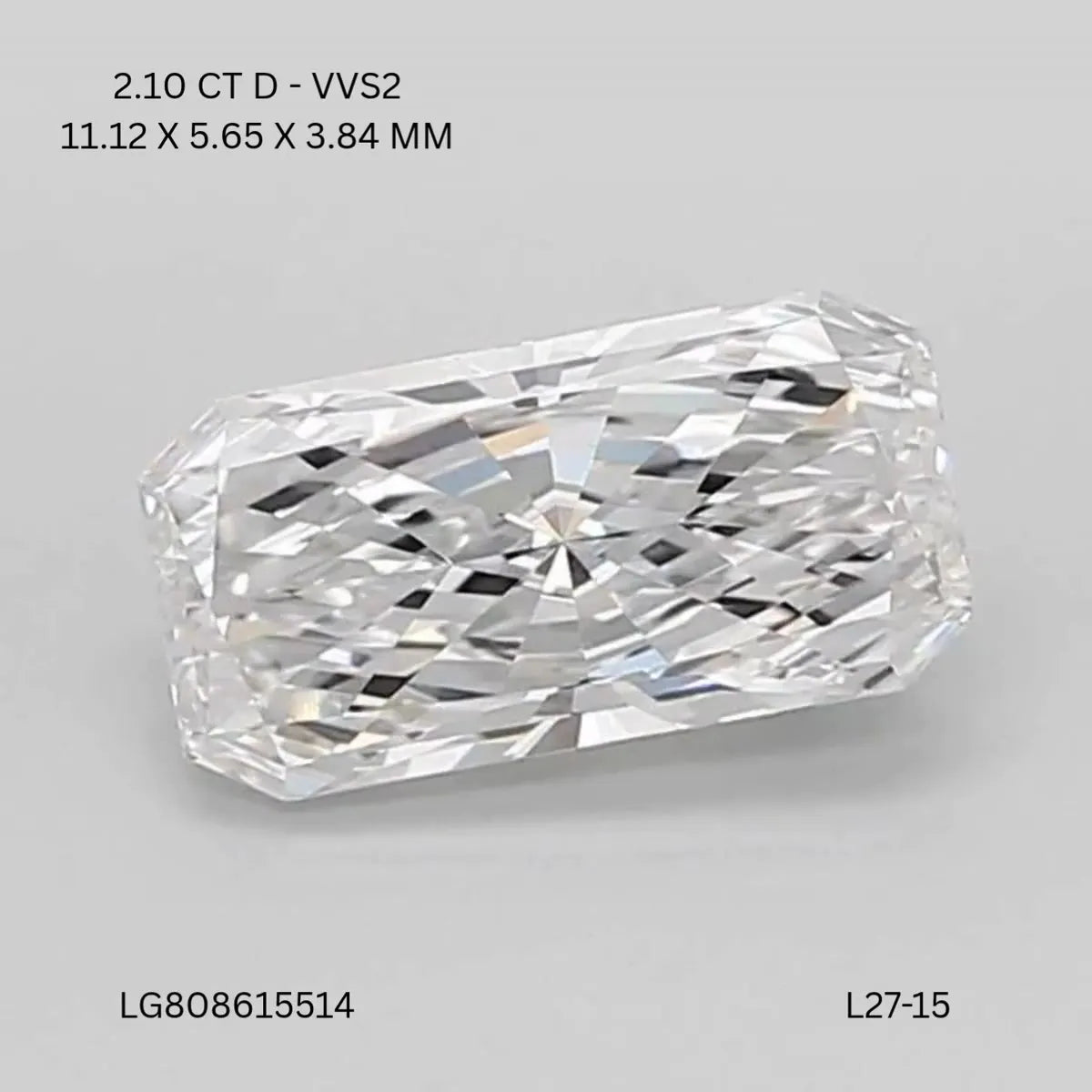2.10ct Radiant Lab Grown Diamond (Colour D, Clarity VVS2, IGI Certified)