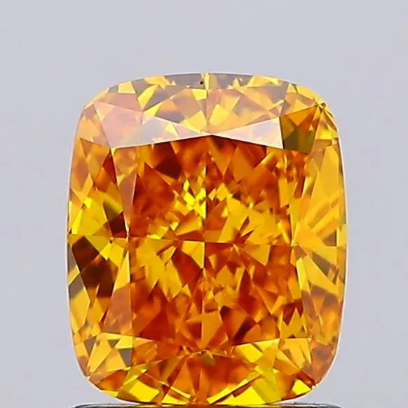 1.53ct Cushion modified Lab Grown Diamond (Colour Fancy Vivid Orangey Yellow, Clarity VVS2, IGI Certified)