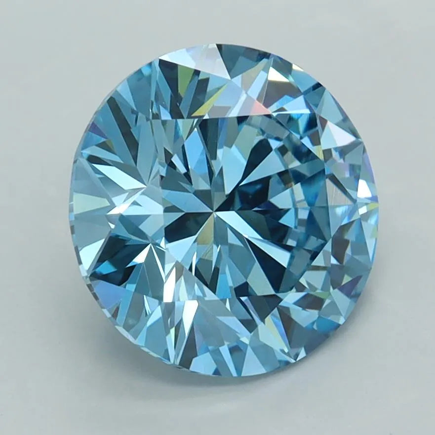 3.00ct Round Lab Grown Diamond (Colour Fancy Vivid Blue, Clarity VVS2, Cut EX, IGI Certified)