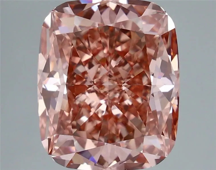 3.11ct Cushion brilliant Lab Grown Diamond (Colour Fancy Vivid Brownish Pink, Clarity VS1, IGI Certified)