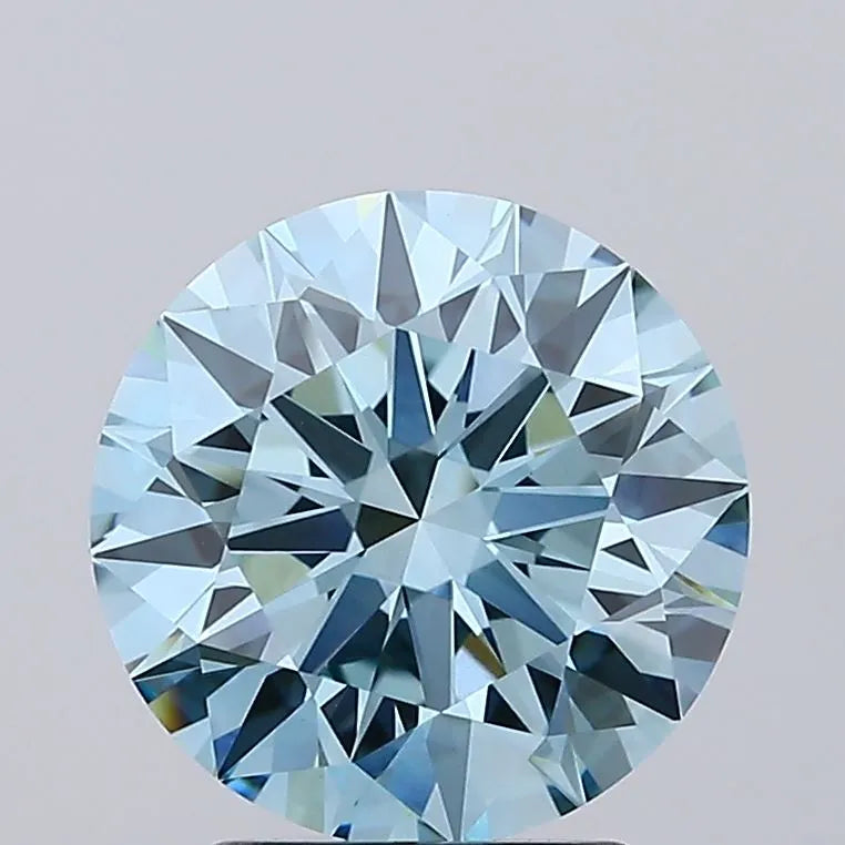 3.12ct Round Lab Grown Diamond (Colour Fancy Vivid Green Blue, Clarity VVS2, Cut ID, IGI Certified)
