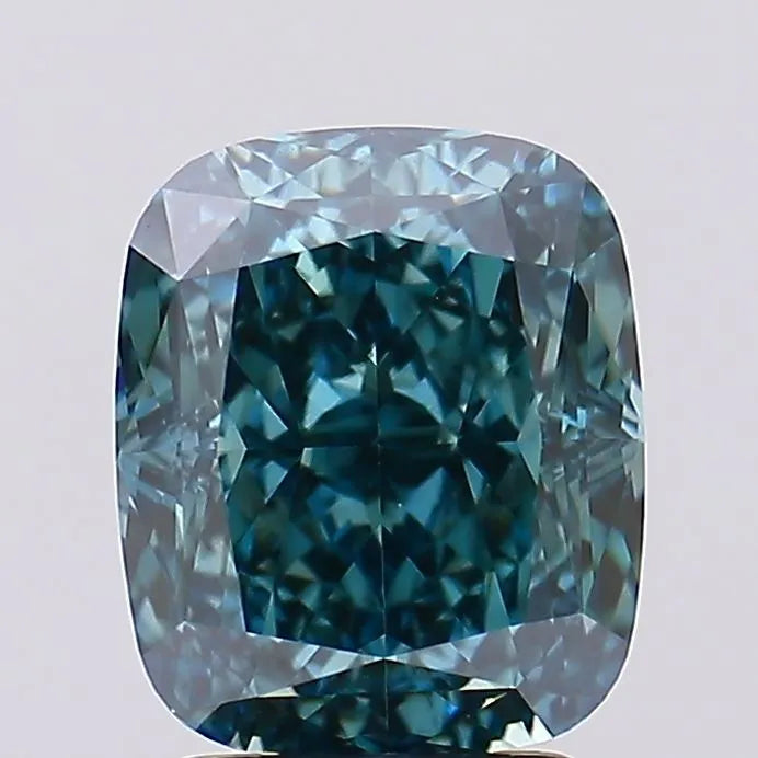 3.14ct Cushion modified Lab Grown Diamond (Colour Fancy Vivid Blueish Green, Clarity VVS2, IGI Certified)