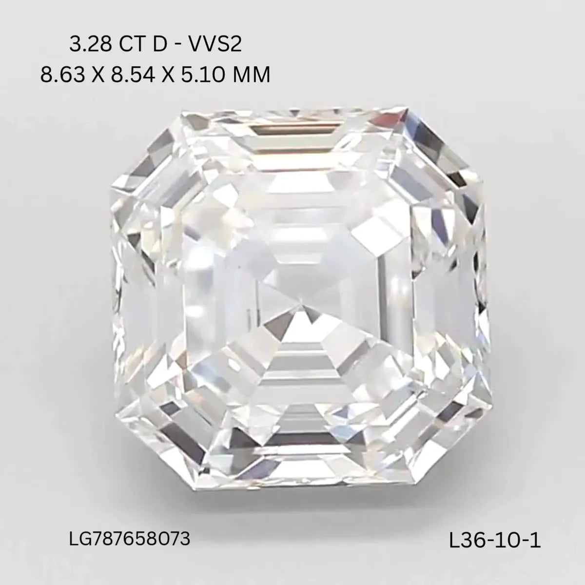 3.28ct Asscher Lab Grown Diamond (Colour D, Clarity VVS2, IGI Certified)