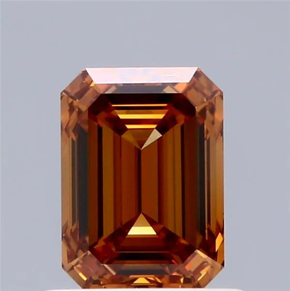 0.88ct Emerald Lab Grown Diamond (Colour Fancy Intense Brownish Orange, Clarity VS1, IGI Certified)