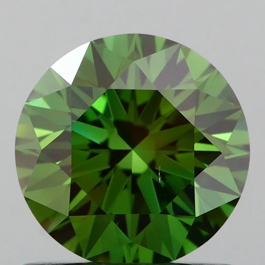 0.90ct Round Lab Grown Diamond (Colour Fancy Vivid Green, Clarity VS1, Cut ID, IGI Certified)