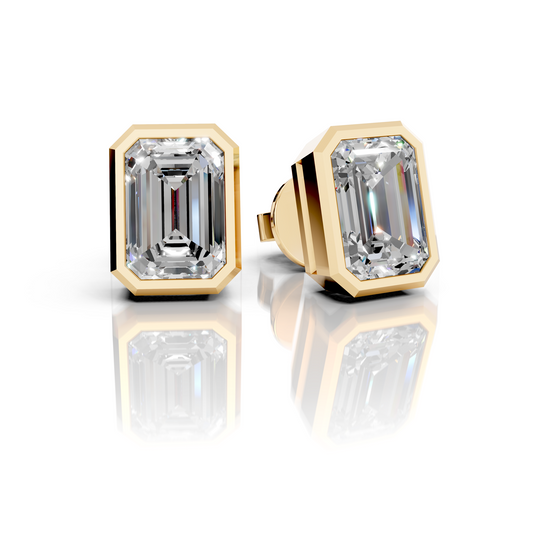 Emerald Cut Bezel Lab Grown Diamond Stud Earrings