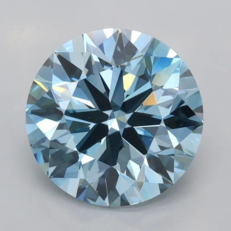 2.01ct Round Lab Grown Diamond (Colour Fancy Vivid Blue, Clarity VVS2, Cut ID, IGI Certified)