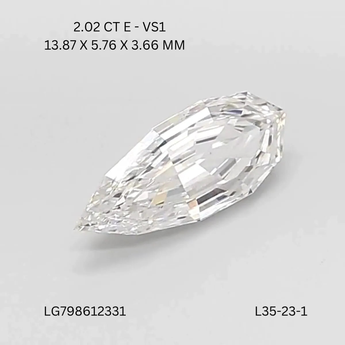 2.02ct Pear Lab Grown Diamond (Colour E, Clarity VS1, IGI Certified)