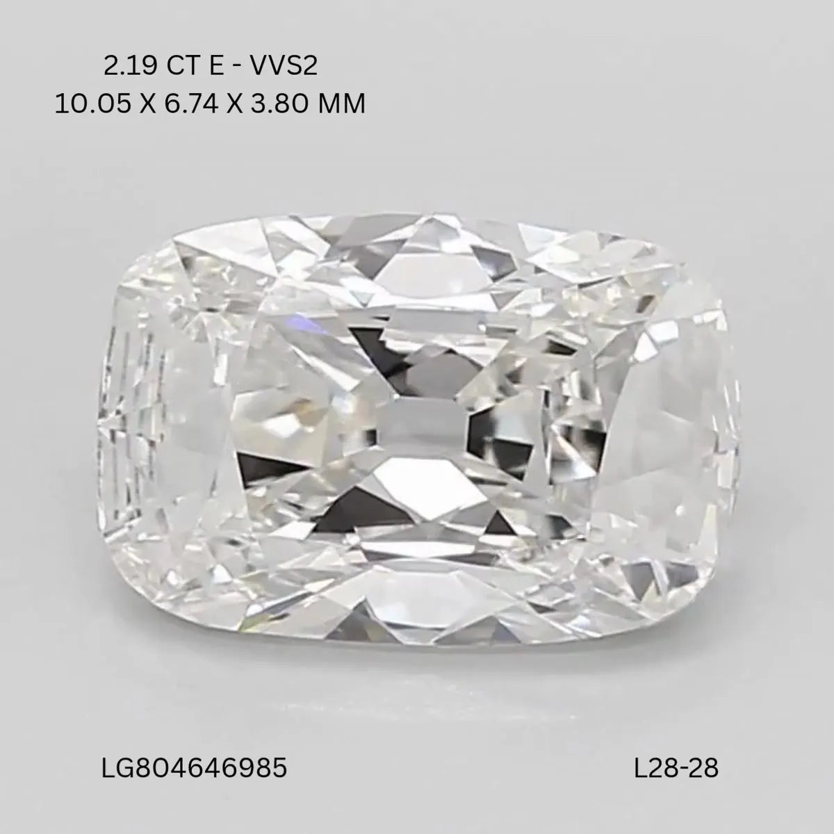2.19ct Cushion brilliant Lab Grown Diamond (Colour E, Clarity VVS2, IGI Certified)