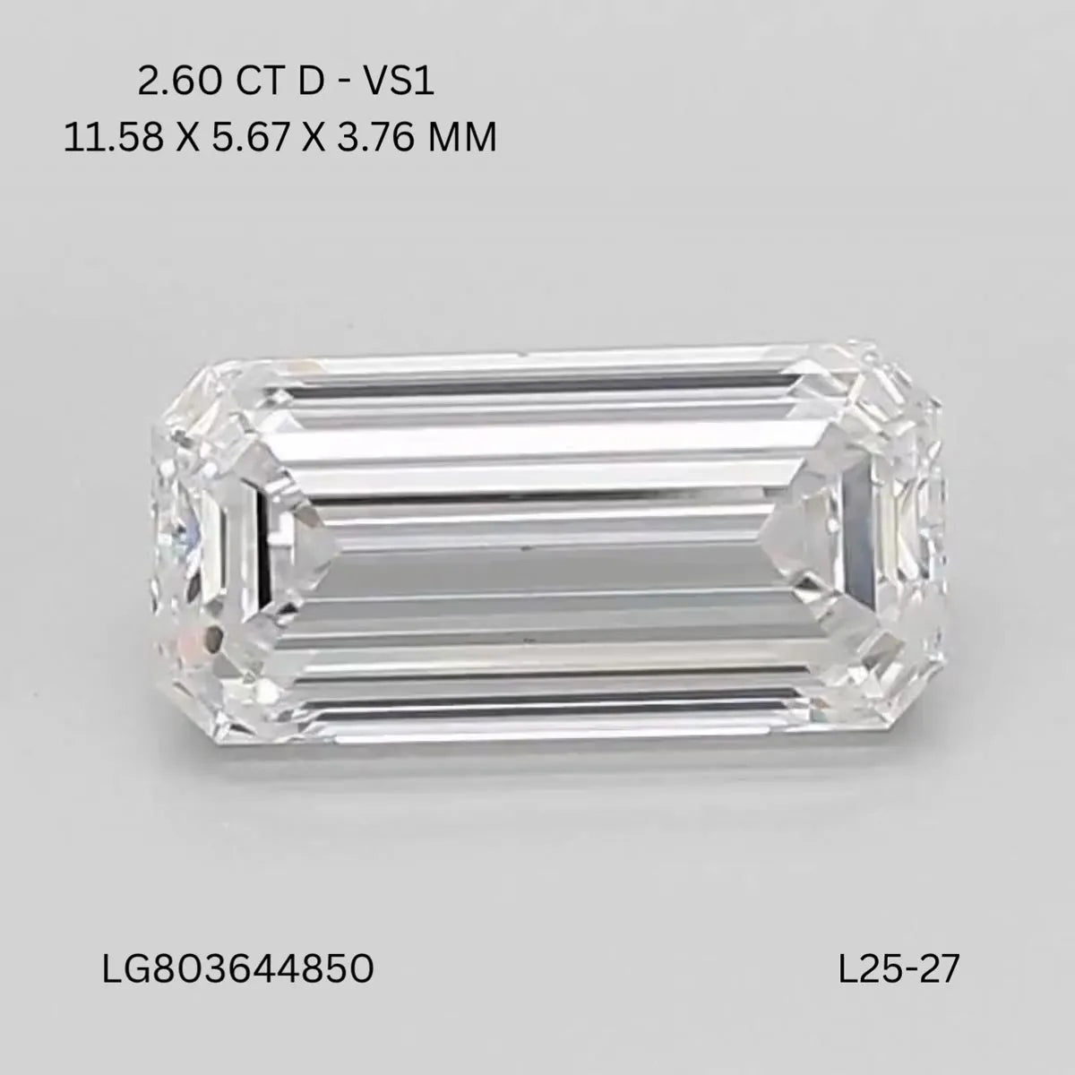 2.60ct Emerald Lab Grown Diamond (Colour D, Clarity VS1, IGI Certified)