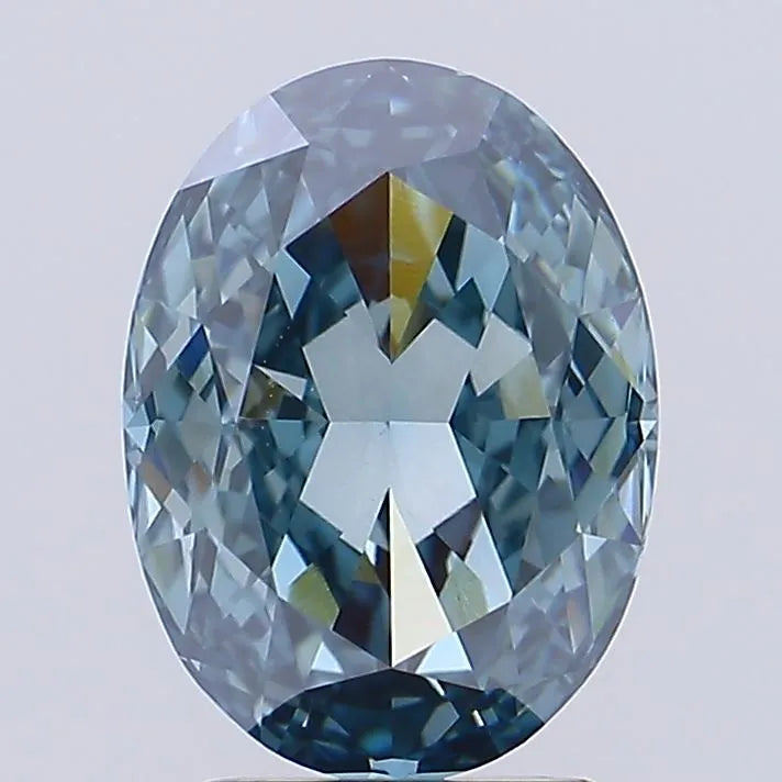 2.95ct Oval Lab Grown Diamond (Colour Fancy Vivid Green Blue, Clarity VVS2, IGI Certified)