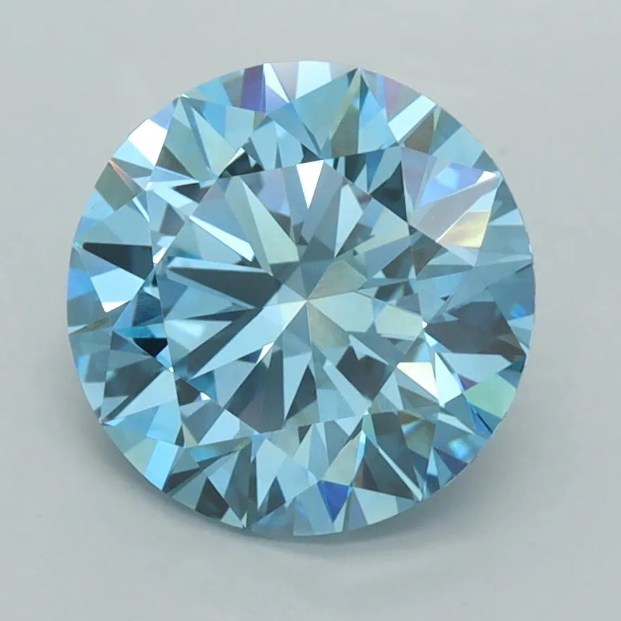 3.02ct Round Lab Grown Diamond (Colour Fancy Vivid Blue, Clarity VVS2, Cut ID, IGI Certified)