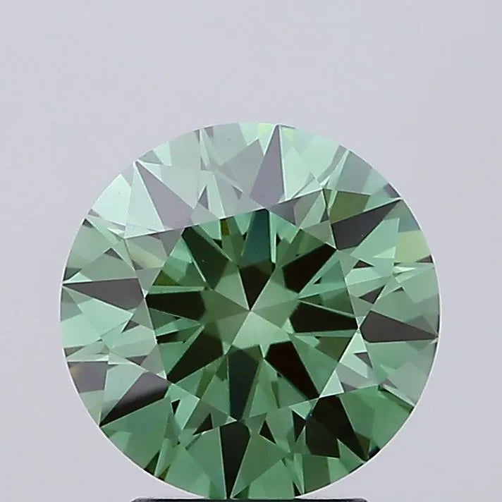 3.07ct Round Lab Grown Diamond (Colour Fancy Vivid Green, Clarity VVS2, Cut EX, IGI Certified)