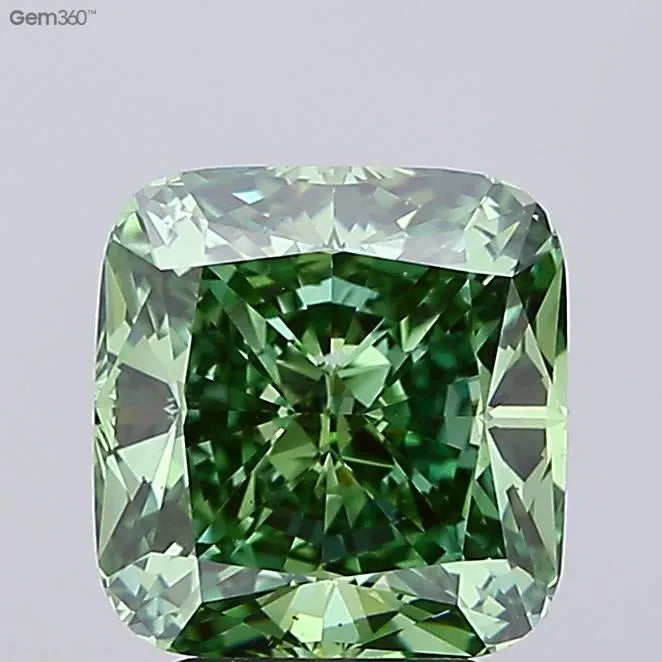 3.33ct Cushion modified Lab Grown Diamond (Colour Fancy Vivid Green, Clarity VS1, IGI Certified)