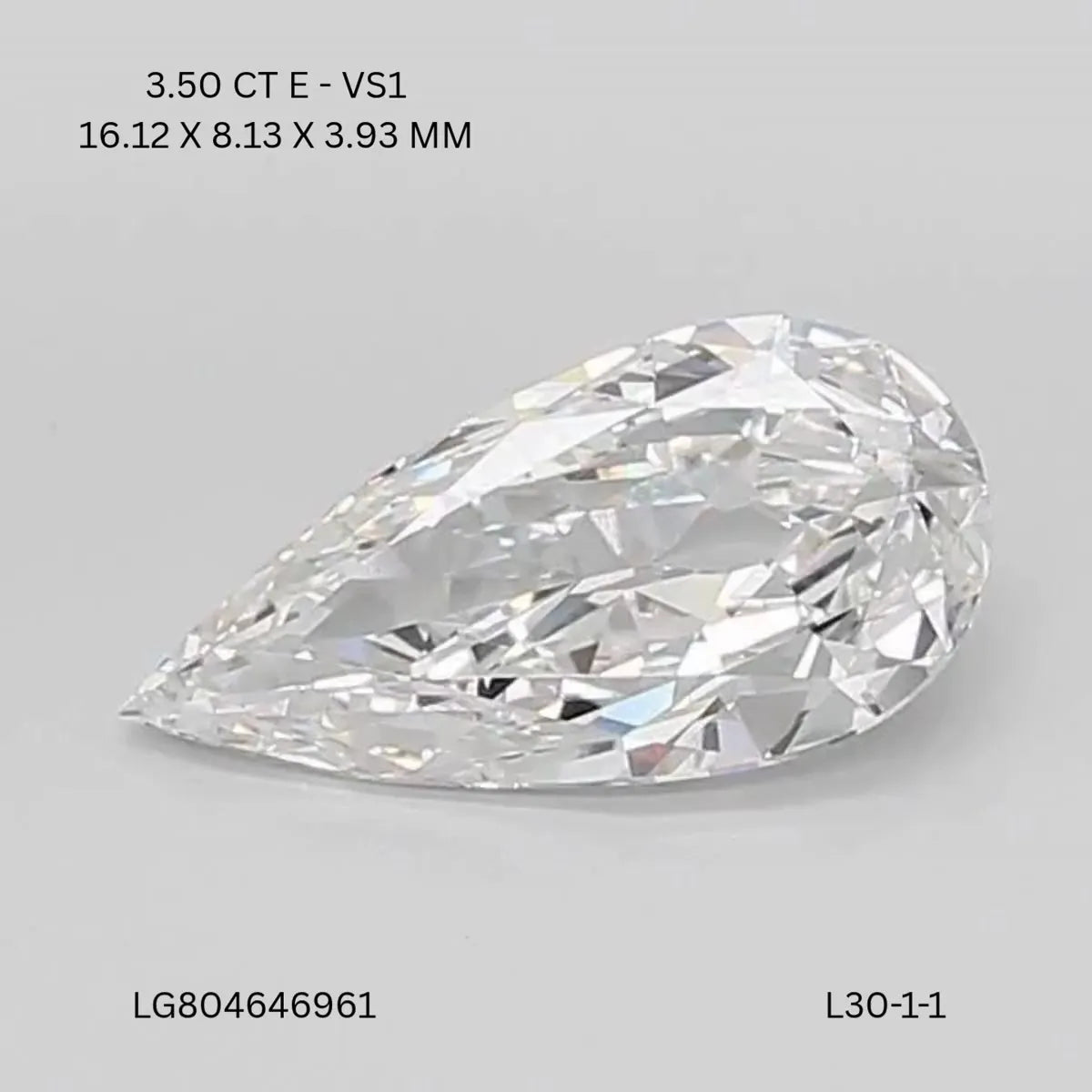 3.50ct Pear Lab Grown Diamond (Colour E, Clarity VVS2, IGI Certified)