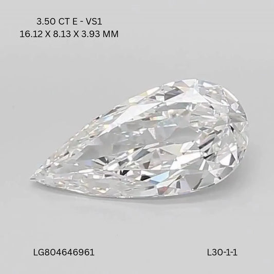 3.50ct Pear Lab Grown Diamond (Colour E, Clarity VVS2, IGI Certified)
