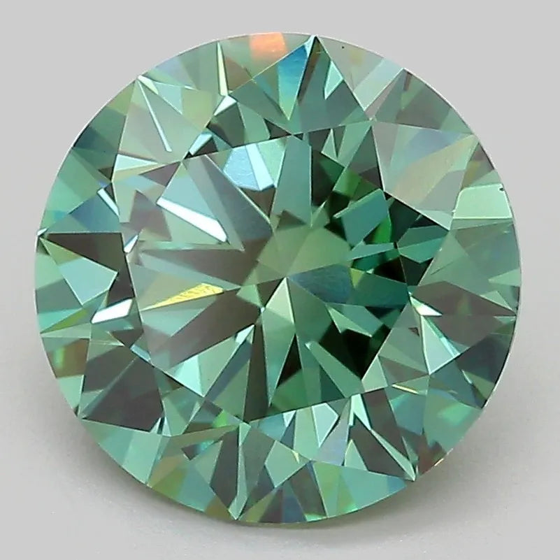 3.54ct Round Lab Grown Diamond (Colour Fancy Vivid Green, Clarity VVS2, Cut ID, IGI Certified)