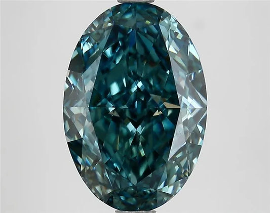 4.07ct Oval Lab Grown Diamond (Colour Fancy Vivid Greenish Blue, Clarity VVS2, Cut GD, IGI Certified)