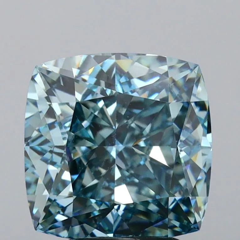 4.21ct Cushion brilliant Lab Grown Diamond (Colour Fancy Vivid Greenish Blue, Clarity VS2, Cut VG, Uncertified)