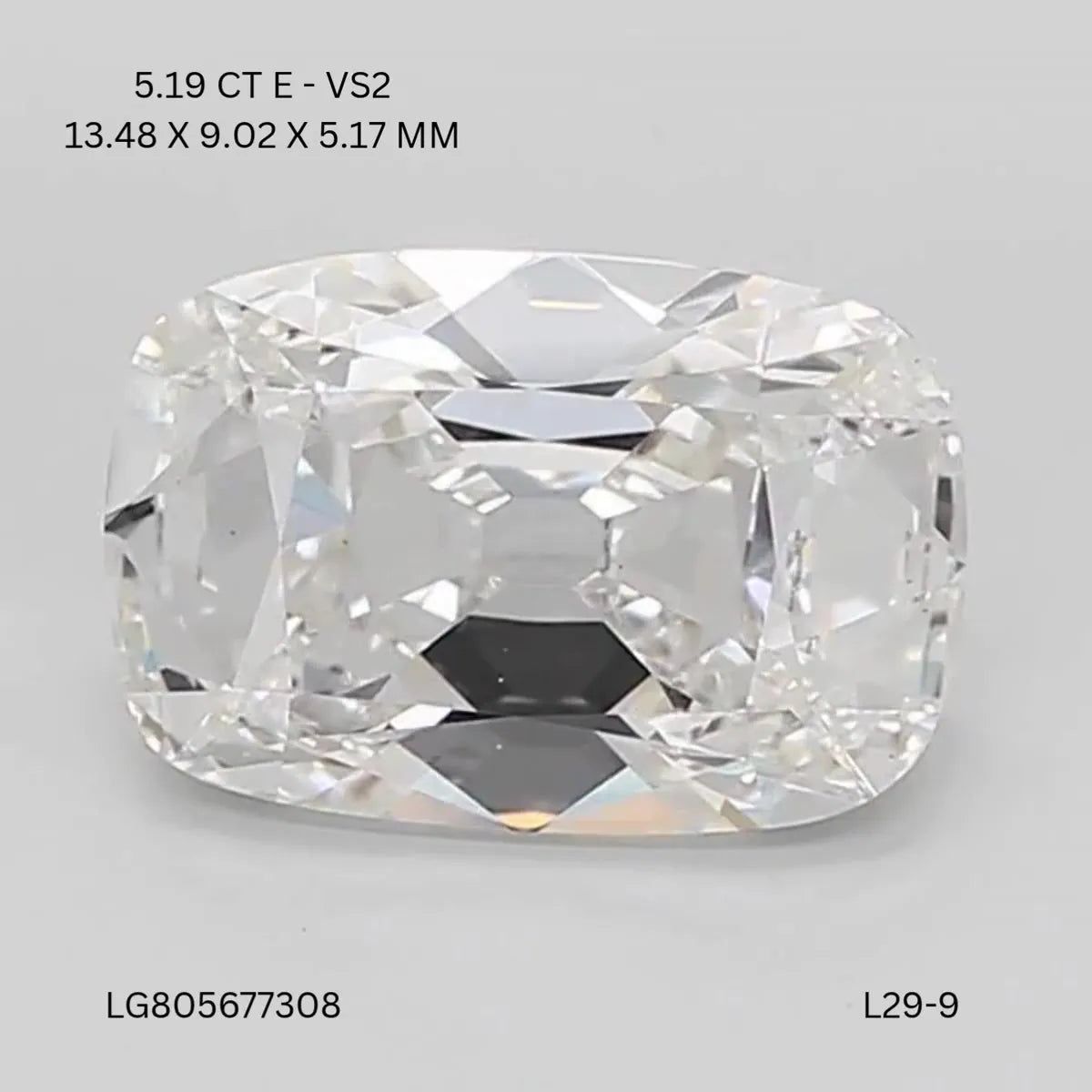 5.19ct Cushion brilliant Lab Grown Diamond (Colour E, Clarity VS2, IGI Certified)