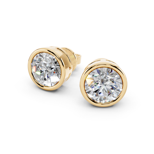 Round Cut Bezel Lab Grown Diamond Stud Earrings