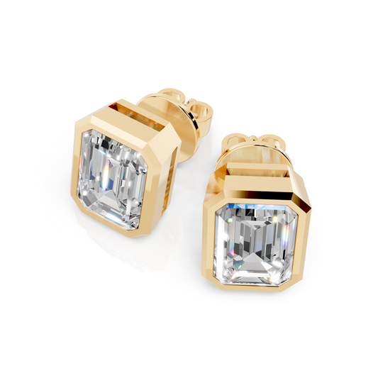 Emerald Cut Bezel Lab Grown Diamond Stud Earrings