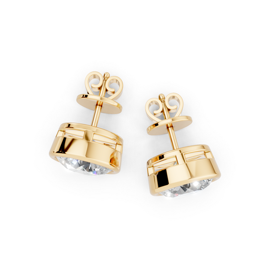 Round Cut Bezel Lab Grown Diamond Stud Earrings